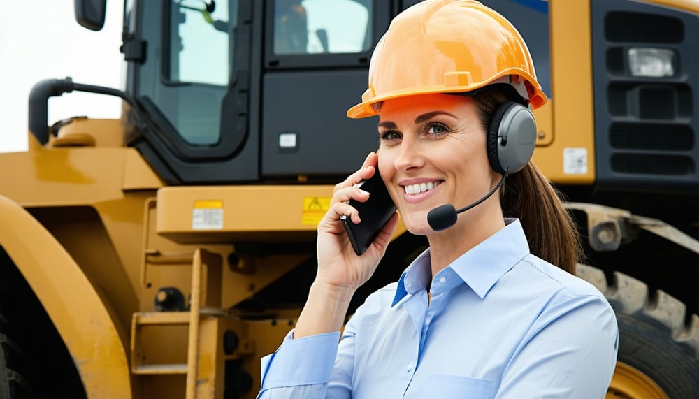 Customer support representative assisting a tradie over the phone Customer support representative assisting a tradie over the phone